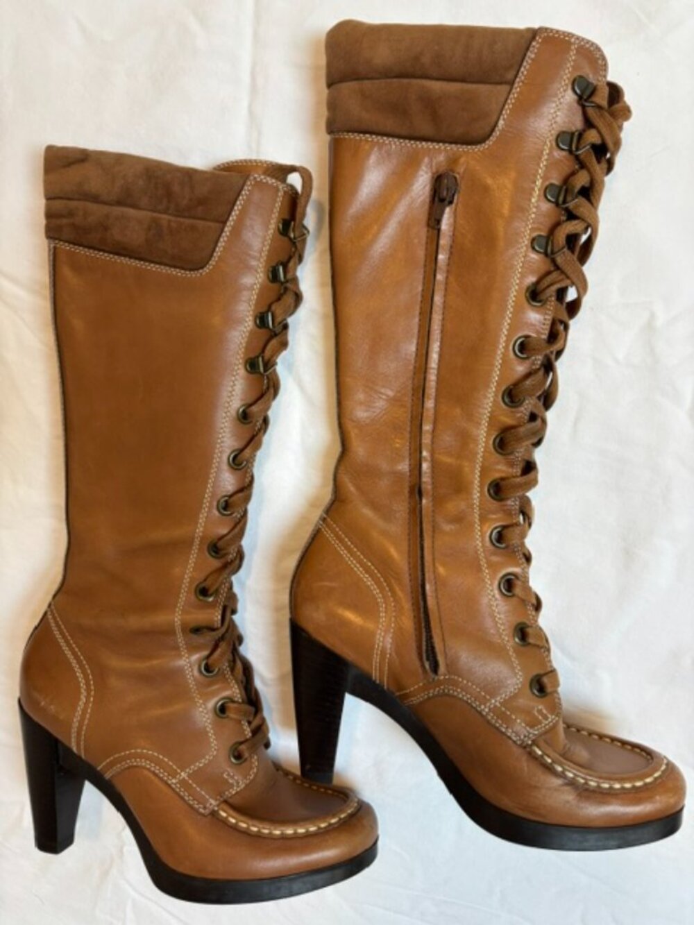 Cole Haan Vintage Dark Amber Peyton Air Lace Up Knee Boots Women's Size 6B